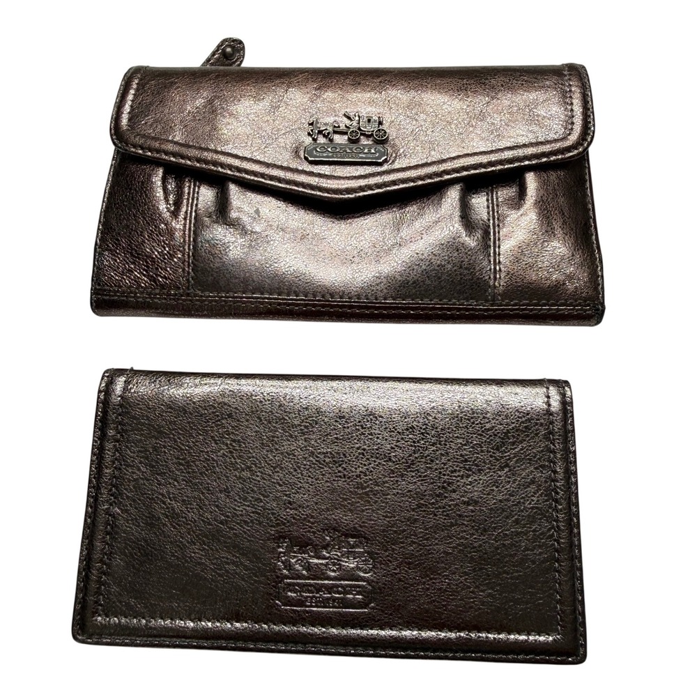 Coach Metallic Bronze Leather Checkbook Wallet / Long Bifold Organizer